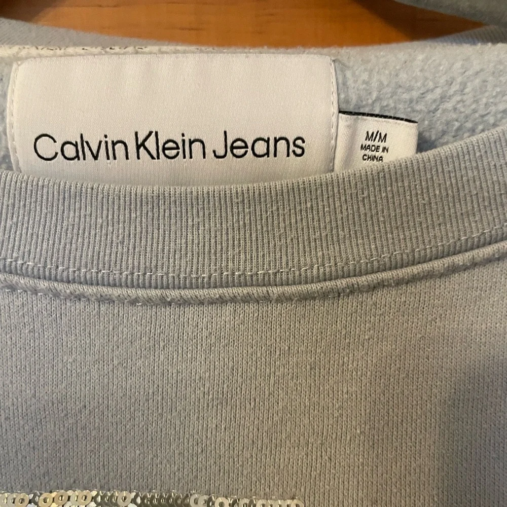 Calvin Klein Jeans Sky Blue Sweatshirt with Metallic Logo - Picture 3 of 6